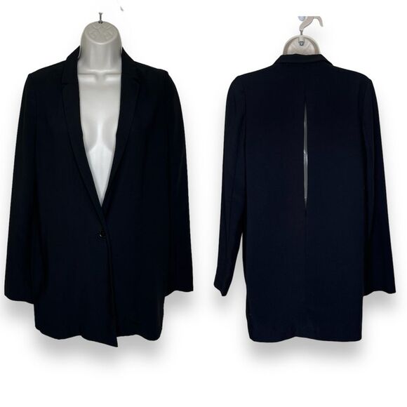 Aryn K Open Back Black Single Button Long Line Blazer Jacket Womens  Medium FLAW - Picture 1 of 14